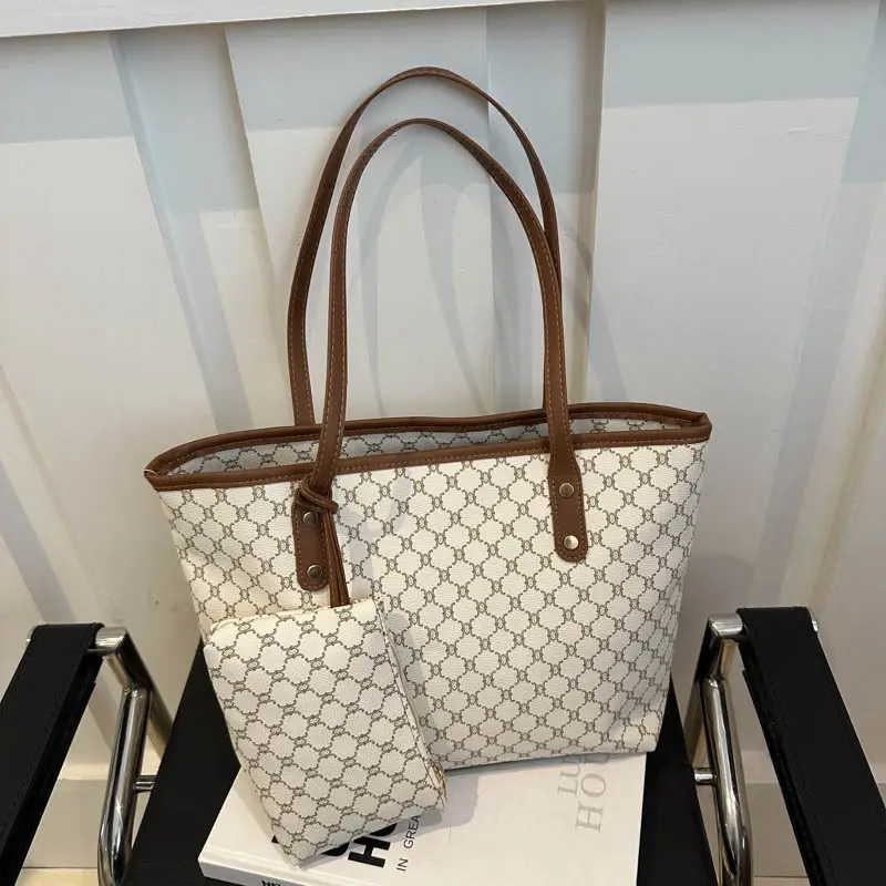 Women's Brown White Pattern Crossbody Bag Large Capacity - Image 4