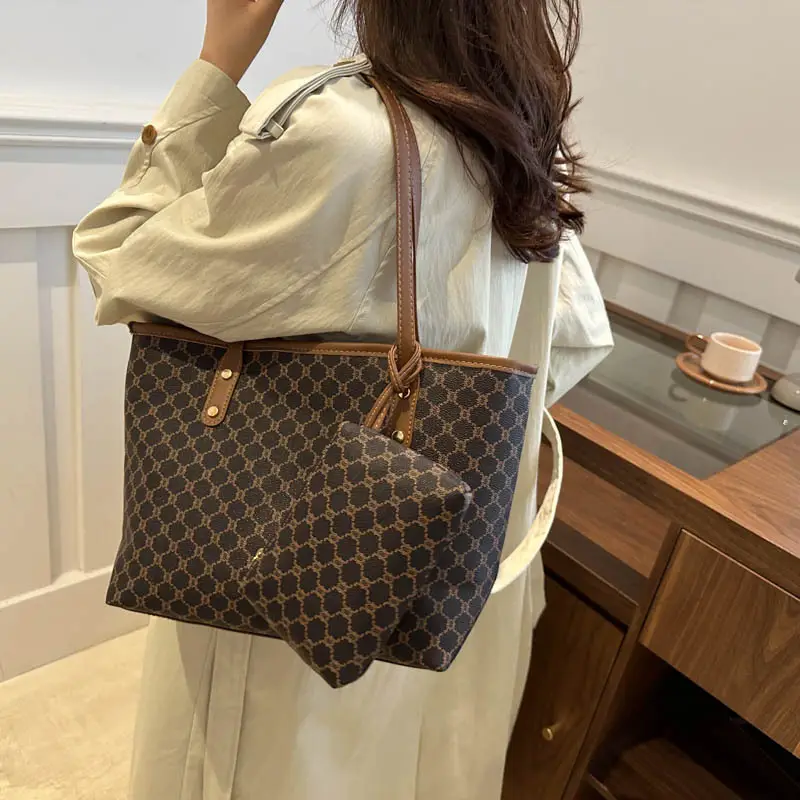 Women's Brown White Pattern Crossbody Bag Large Capacity - Image 5
