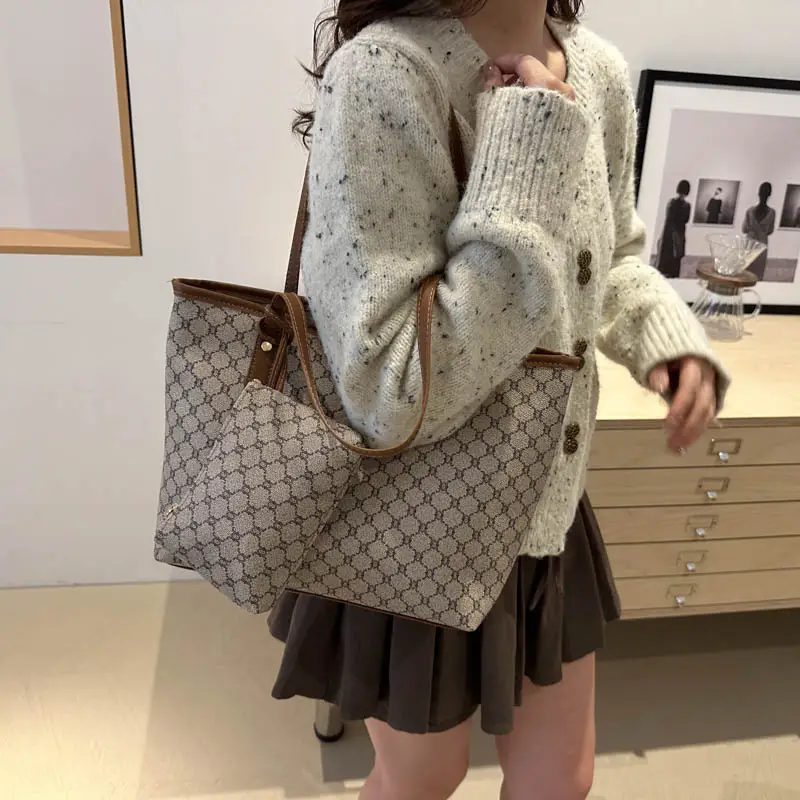 Women's Brown White Pattern Crossbody Bag Large Capacity - Image 6