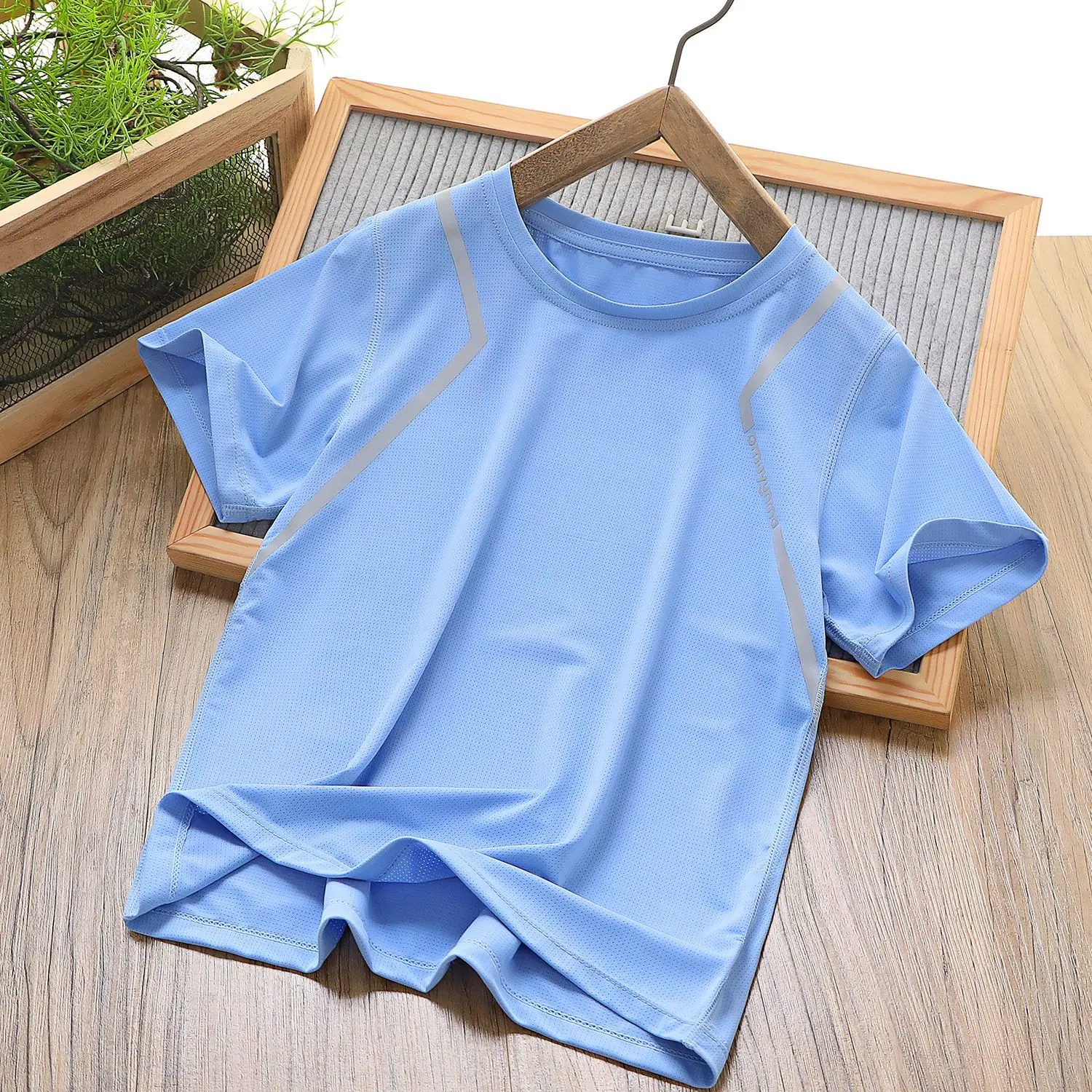Boys Ice Silk T-Shirt Blue Round Neck Short Sleeve — feature 16