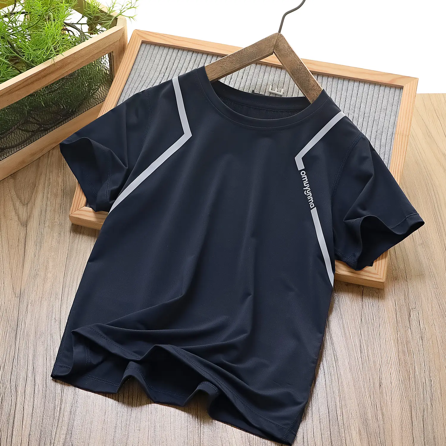 Boys Ice Silk T-Shirt Blue Round Neck Short Sleeve - Image 2