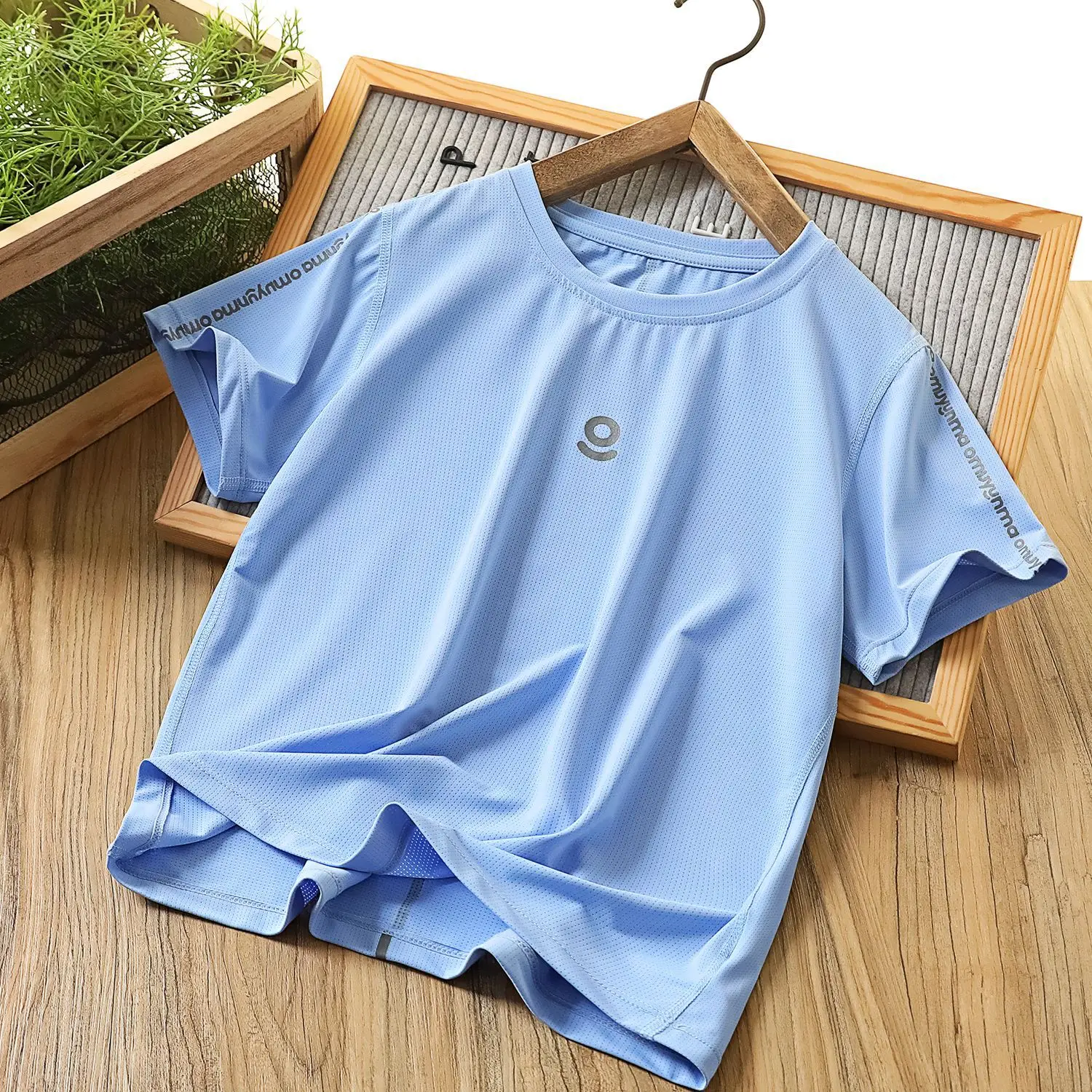Boys Ice Silk T-Shirt Blue Round Neck Short Sleeve - Image 3