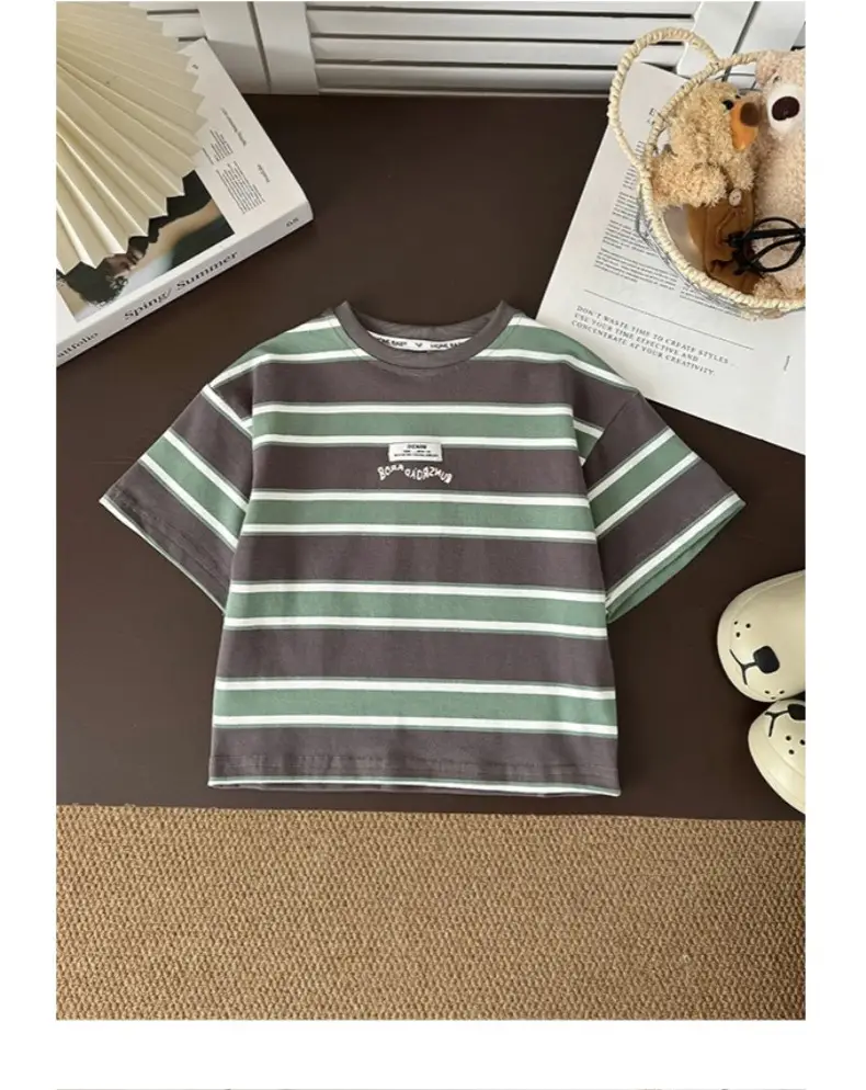 Boys Striped Cotton T-Shirt 2025 Summer — feature 15