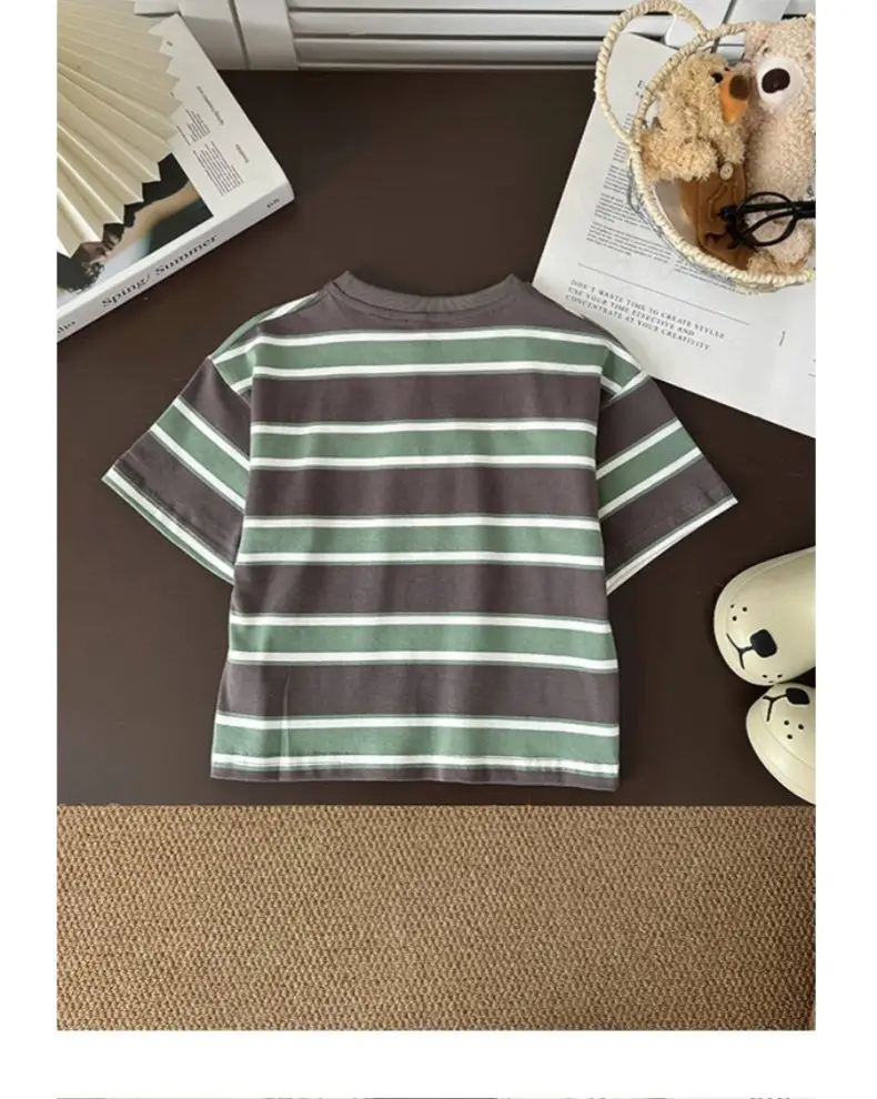 Boys Striped Cotton T-Shirt 2025 Summer — feature 16