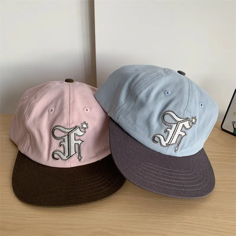 South Korea Letter Embroidered Cap for Men Women Pink Brown