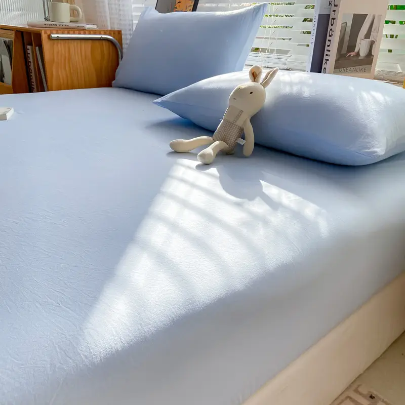 Class A maternal and infant grade pure cotton bed hat three-piece set solid color wash cotton nude bed cover bed sheet all-inclusive mattress protection cover