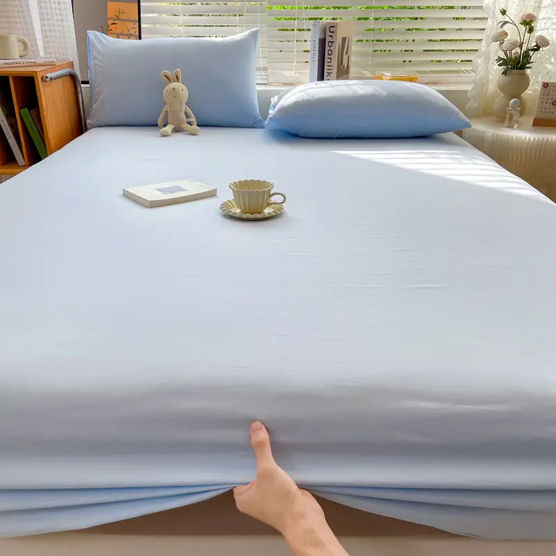 Class A maternal and infant grade pure cotton bed hat three-piece set solid color wash cotton nude bed cover bed sheet all-inclusive mattress protection cover