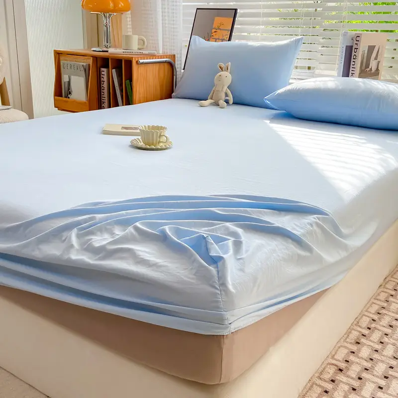 Class A maternal and infant grade pure cotton bed hat three-piece set solid color wash cotton nude bed cover bed sheet all-inclusive mattress protection cover