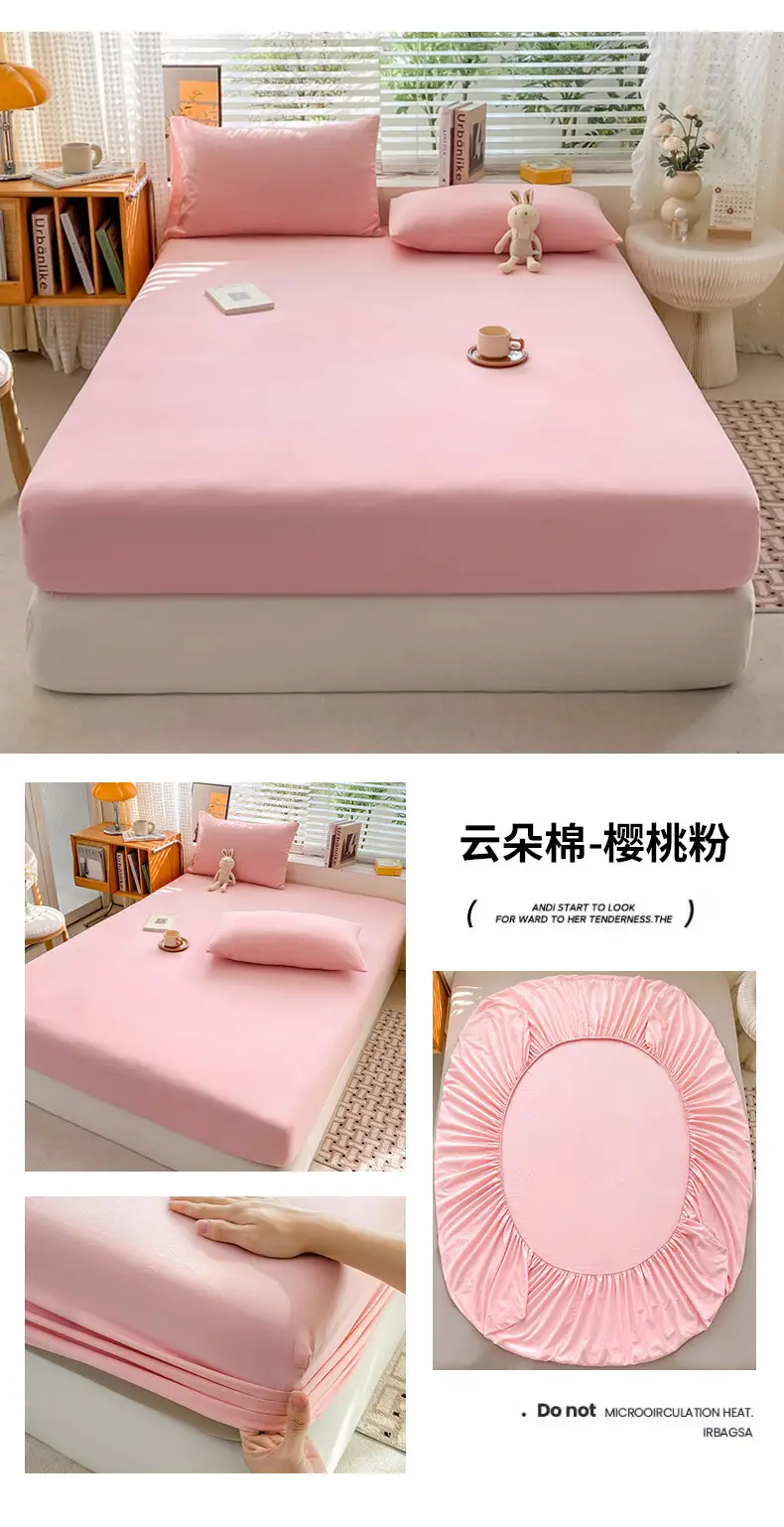 Class A maternal and infant grade pure cotton bed hat three-piece set solid color wash cotton nude bed cover bed sheet all-inclusive mattress protection cover — feature 28