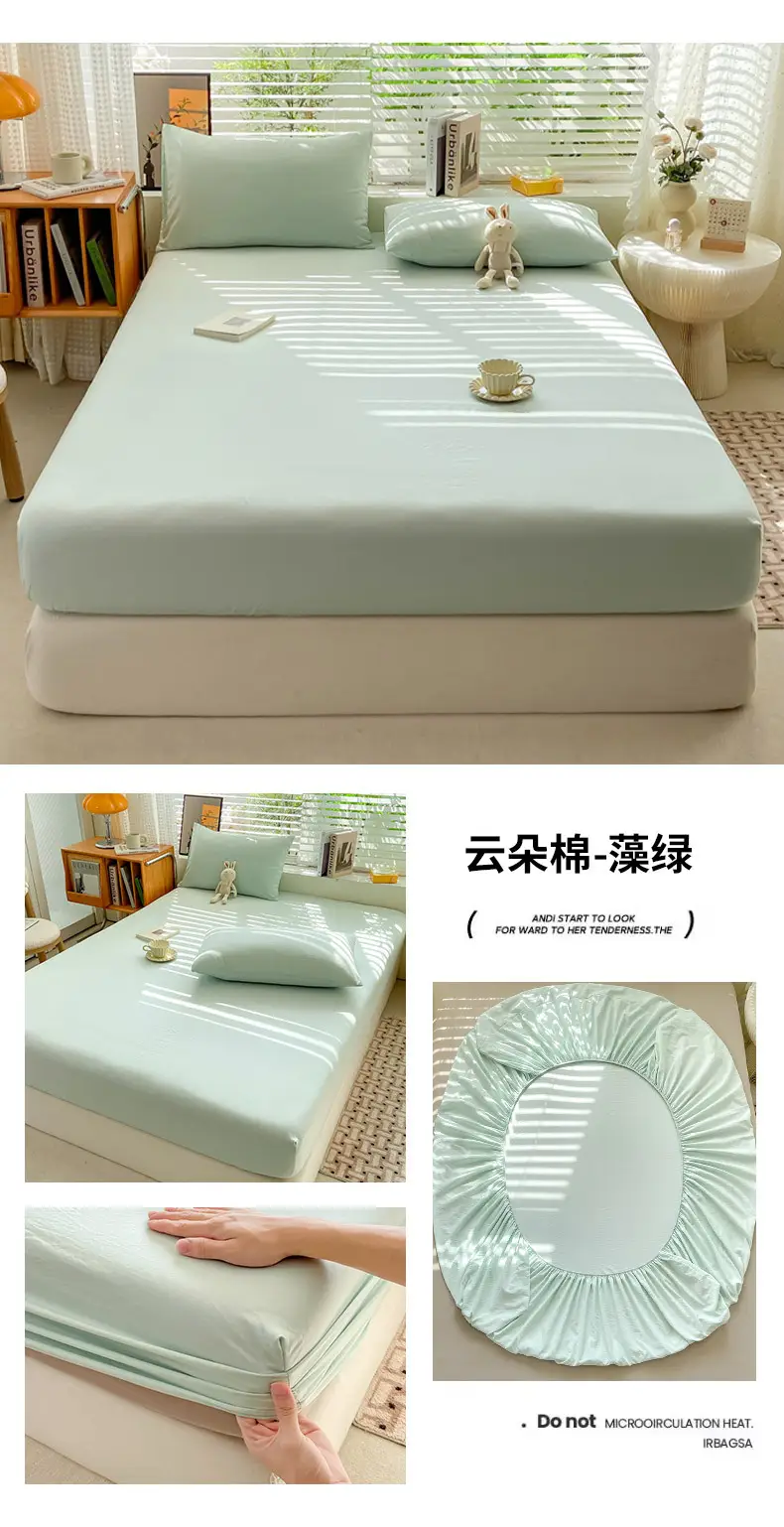 Class A maternal and infant grade pure cotton bed hat three-piece set solid color wash cotton nude bed cover bed sheet all-inclusive mattress protection cover — feature 29