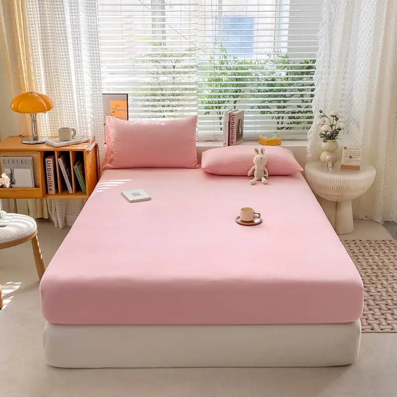 Class A maternal and infant grade pure cotton bed hat three-piece set solid color wash cotton nude bed cover bed sheet all-inclusive mattress protection cover