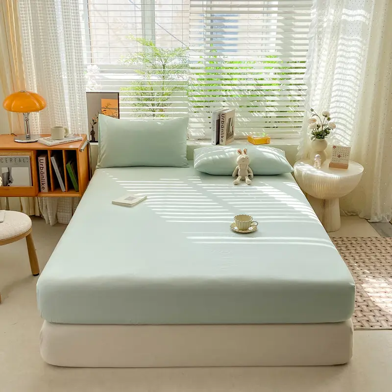 Class A maternal and infant grade pure cotton bed hat three-piece set solid color wash cotton nude bed cover bed sheet all-inclusive mattress protection cover