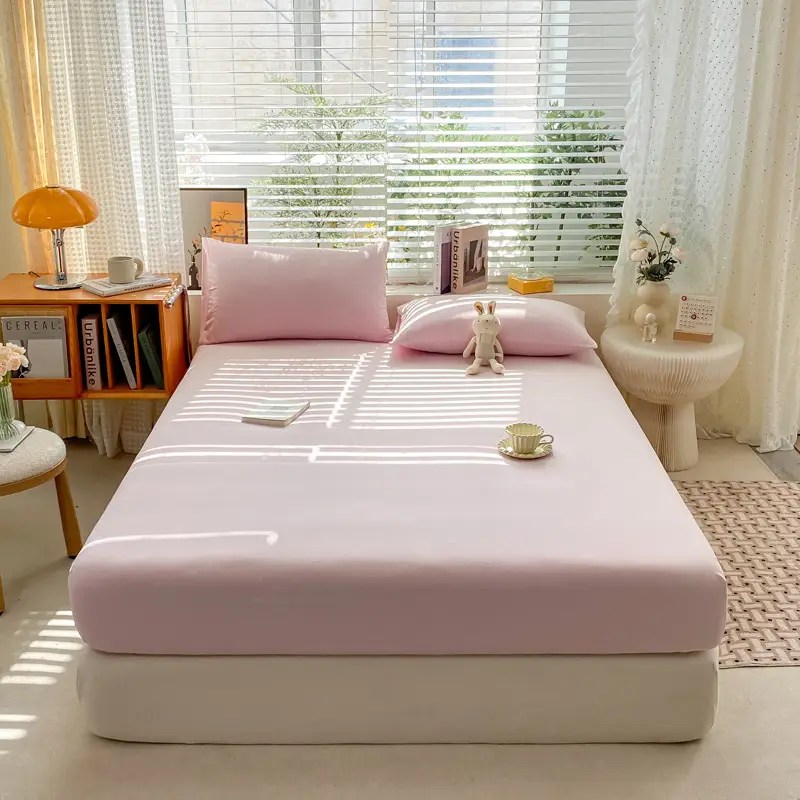 Class A maternal and infant grade pure cotton bed hat three-piece set solid color wash cotton nude bed cover bed sheet all-inclusive mattress protection cover