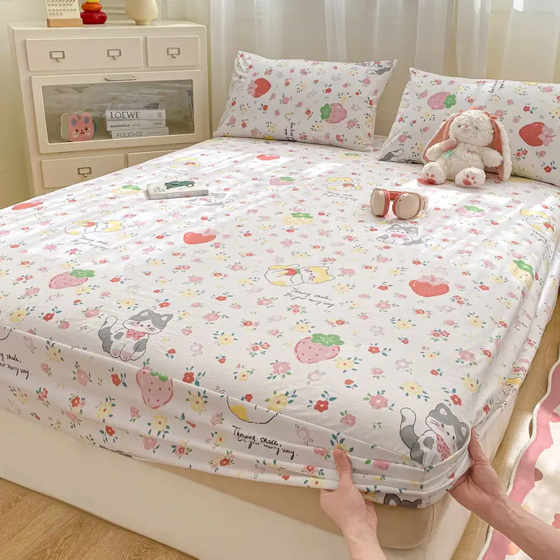 Class A maternal and infant grade pure cotton bed hat three-piece set solid color wash cotton nude bed cover bed sheet all-inclusive mattress protection cover