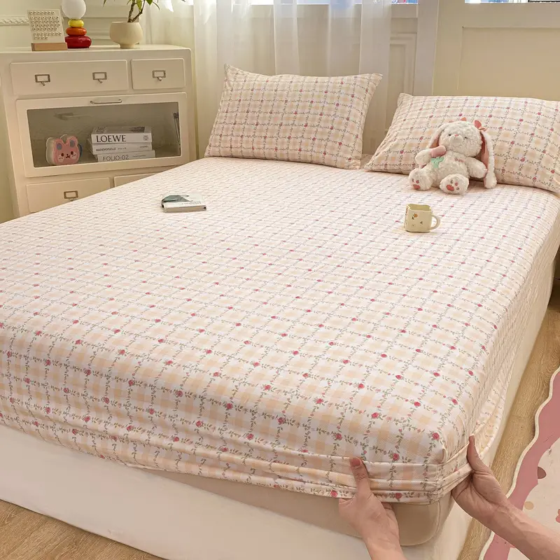 Class A maternal and infant grade pure cotton bed hat three-piece set solid color wash cotton nude bed cover bed sheet all-inclusive mattress protection cover