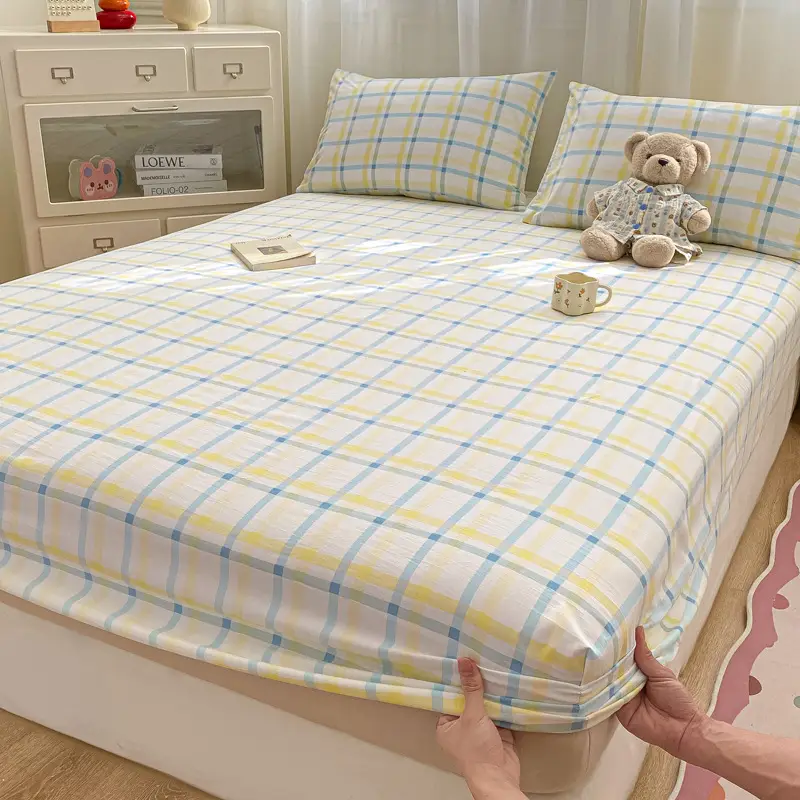 Class A maternal and infant grade pure cotton bed hat three-piece set solid color wash cotton nude bed cover bed sheet all-inclusive mattress protection cover