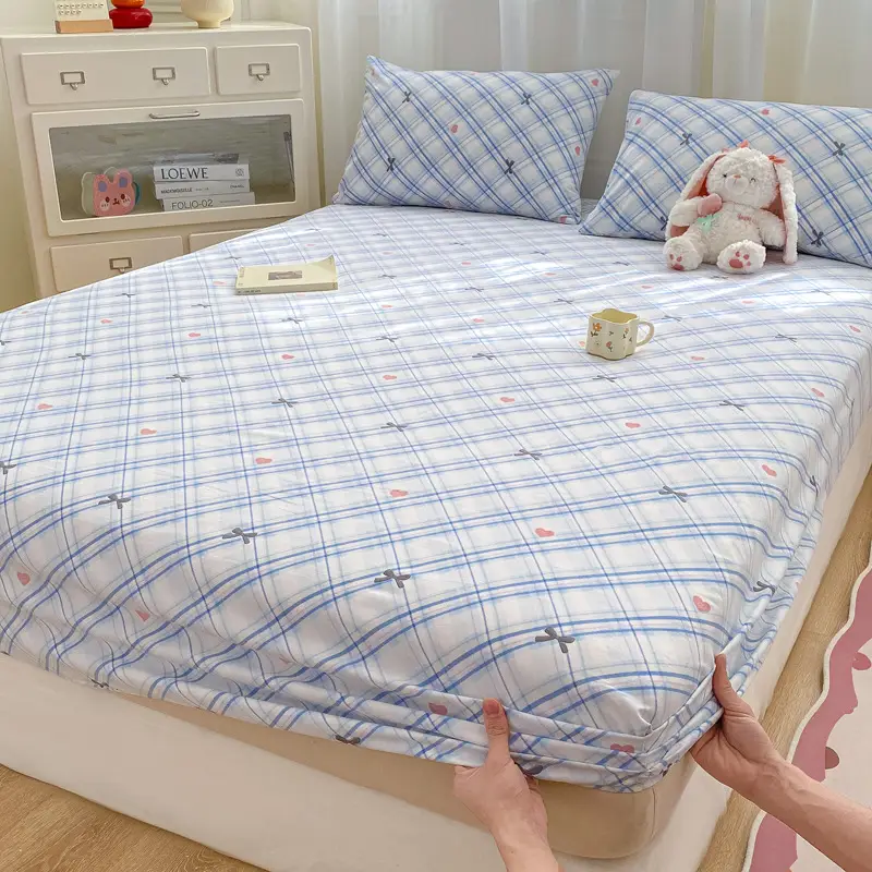 Class A maternal and infant grade pure cotton bed hat three-piece set solid color wash cotton nude bed cover bed sheet all-inclusive mattress protection cover