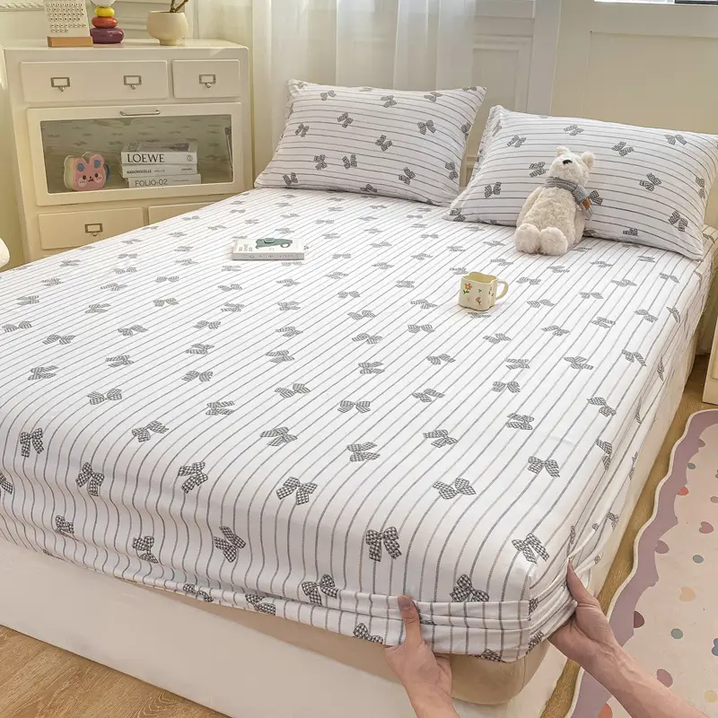 Class A maternal and infant grade pure cotton bed hat three-piece set solid color wash cotton nude bed cover bed sheet all-inclusive mattress protection cover