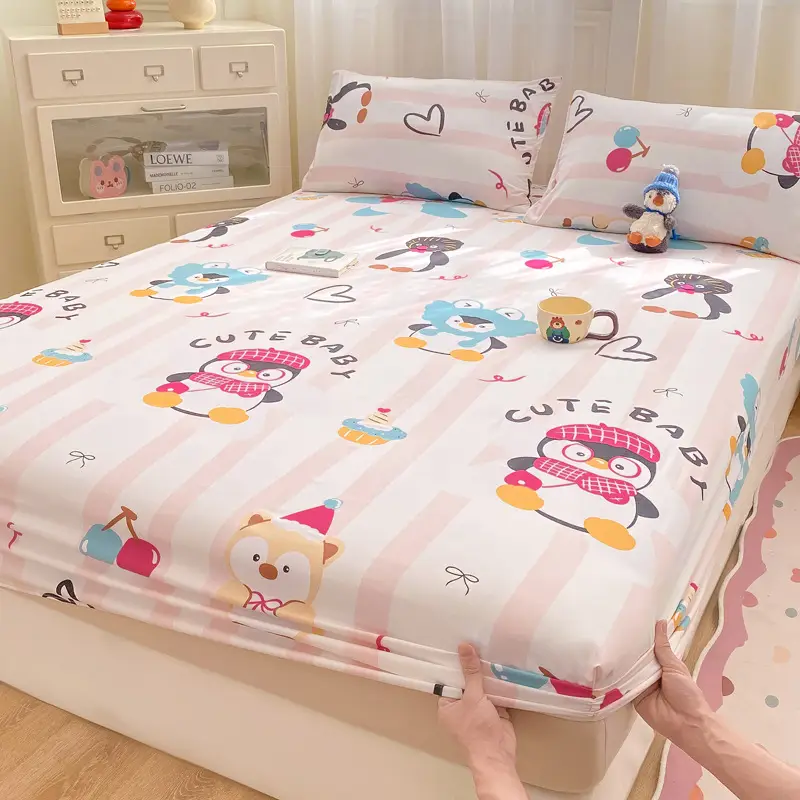Class A maternal and infant grade pure cotton bed hat three-piece set solid color wash cotton nude bed cover bed sheet all-inclusive mattress protection cover