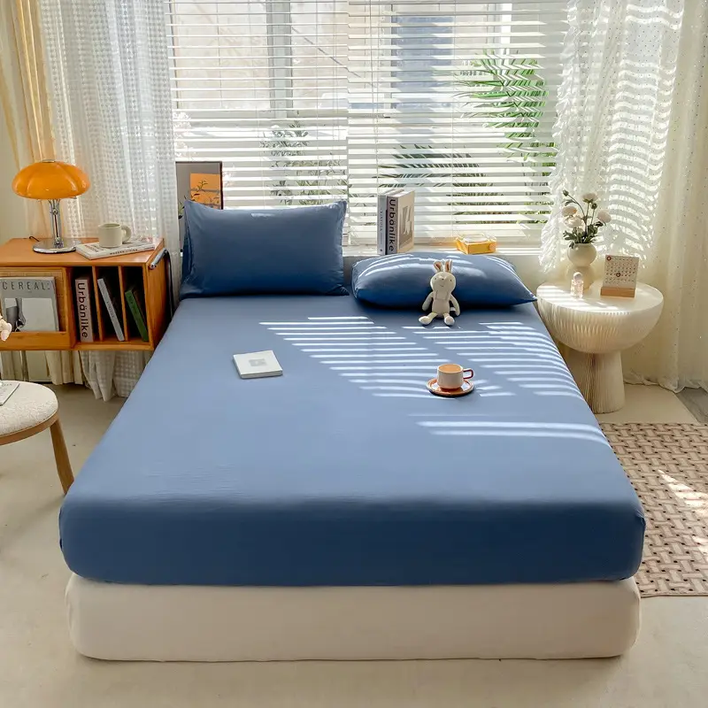 Class A maternal and infant grade pure cotton bed hat three-piece set solid color wash cotton nude bed cover bed sheet all-inclusive mattress protection cover