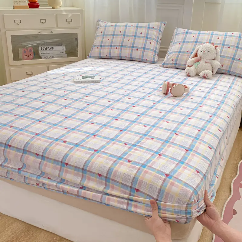 Class A maternal and infant grade pure cotton bed hat three-piece set solid color wash cotton nude bed cover bed sheet all-inclusive mattress protection cover