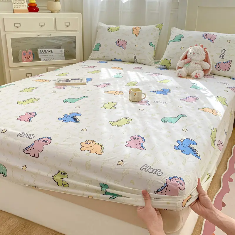Class A maternal and infant grade pure cotton bed hat three-piece set solid color wash cotton nude bed cover bed sheet all-inclusive mattress protection cover