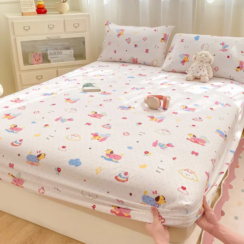 Class A maternal and infant grade pure cotton bed hat three-piece set solid color wash cotton nude bed cover bed sheet all-inclusive mattress protection cover