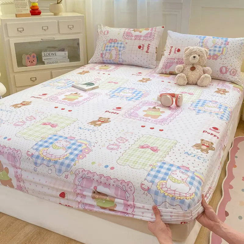 Class A maternal and infant grade pure cotton bed hat three-piece set solid color wash cotton nude bed cover bed sheet all-inclusive mattress protection cover