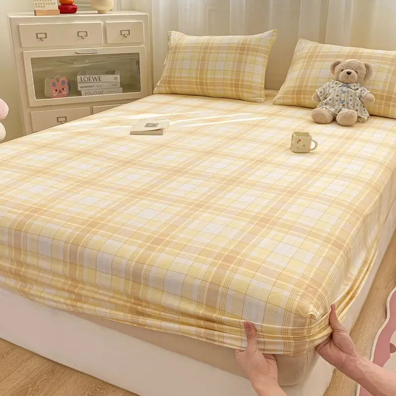 Class A maternal and infant grade pure cotton bed hat three-piece set solid color wash cotton nude bed cover bed sheet all-inclusive mattress protection cover