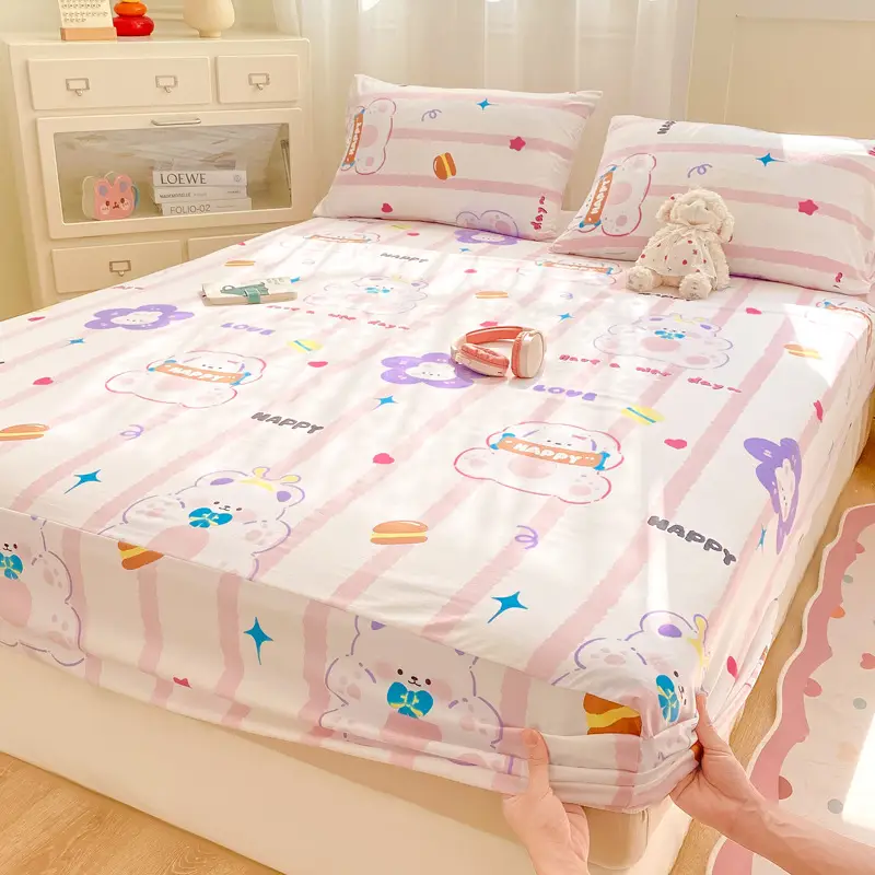 Class A maternal and infant grade pure cotton bed hat three-piece set solid color wash cotton nude bed cover bed sheet all-inclusive mattress protection cover