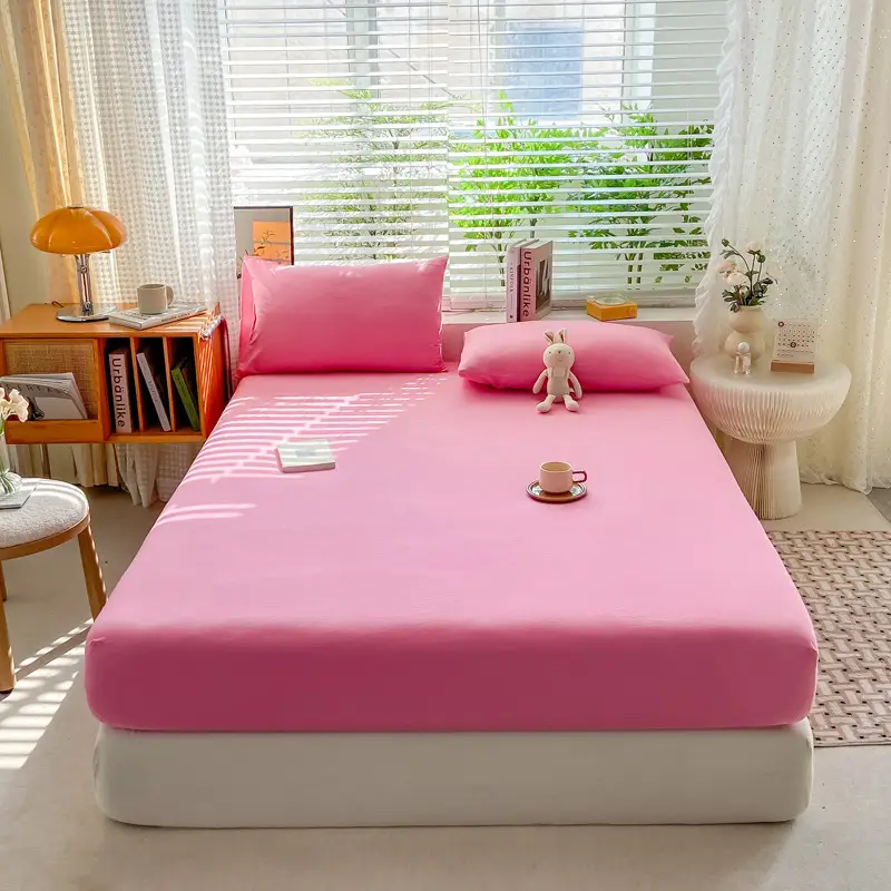 Class A maternal and infant grade pure cotton bed hat three-piece set solid color wash cotton nude bed cover bed sheet all-inclusive mattress protection cover