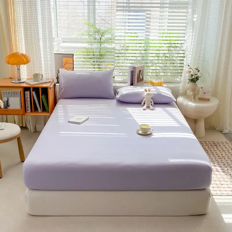 Class A maternal and infant grade pure cotton bed hat three-piece set solid color wash cotton nude bed cover bed sheet all-inclusive mattress protection cover