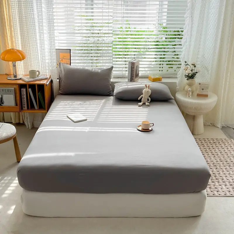 Class A maternal and infant grade pure cotton bed hat three-piece set solid color wash cotton nude bed cover bed sheet all-inclusive mattress protection cover