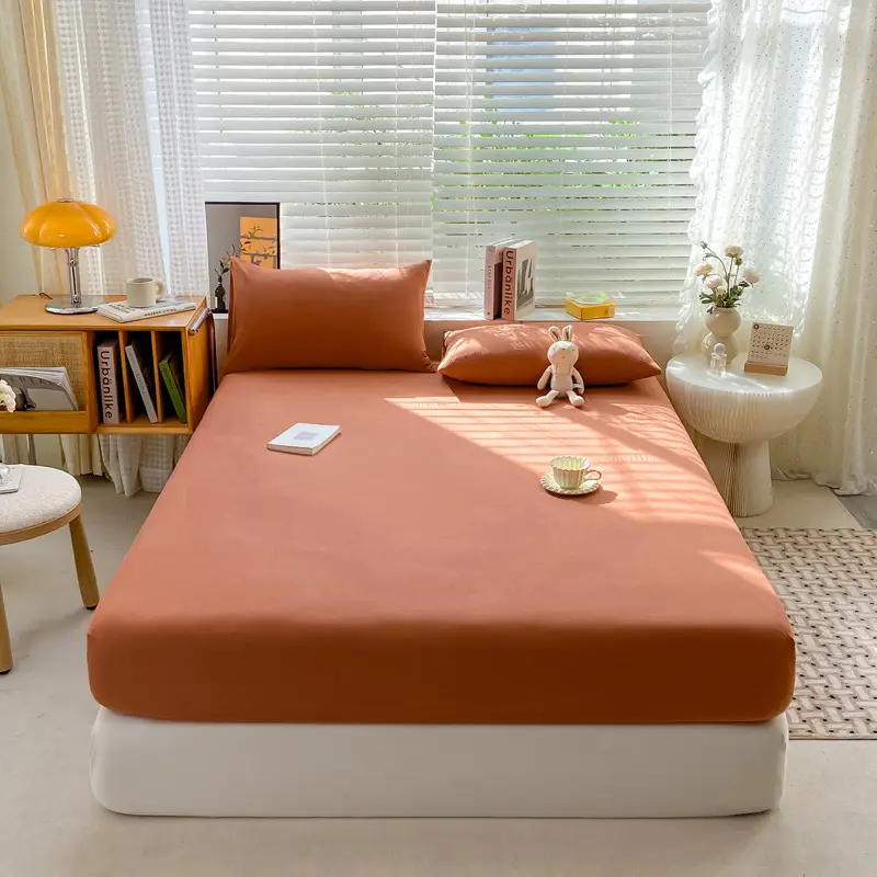 Class A maternal and infant grade pure cotton bed hat three-piece set solid color wash cotton nude bed cover bed sheet all-inclusive mattress protection cover