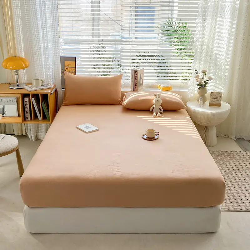 Class A maternal and infant grade pure cotton bed hat three-piece set solid color wash cotton nude bed cover bed sheet all-inclusive mattress protection cover