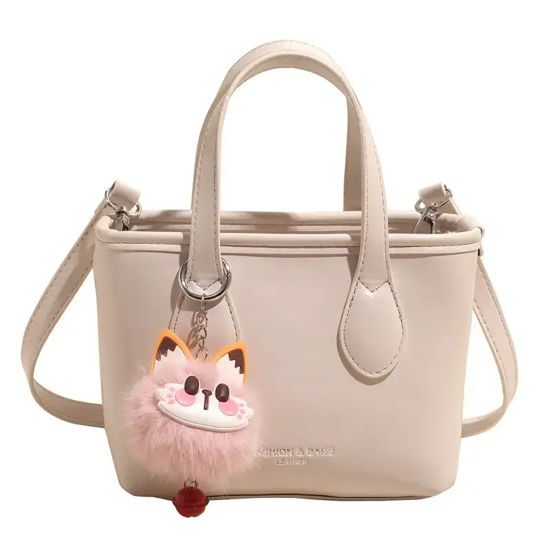 Women's Light Blue Shoulder Bag with Cute Pom Pom Handle