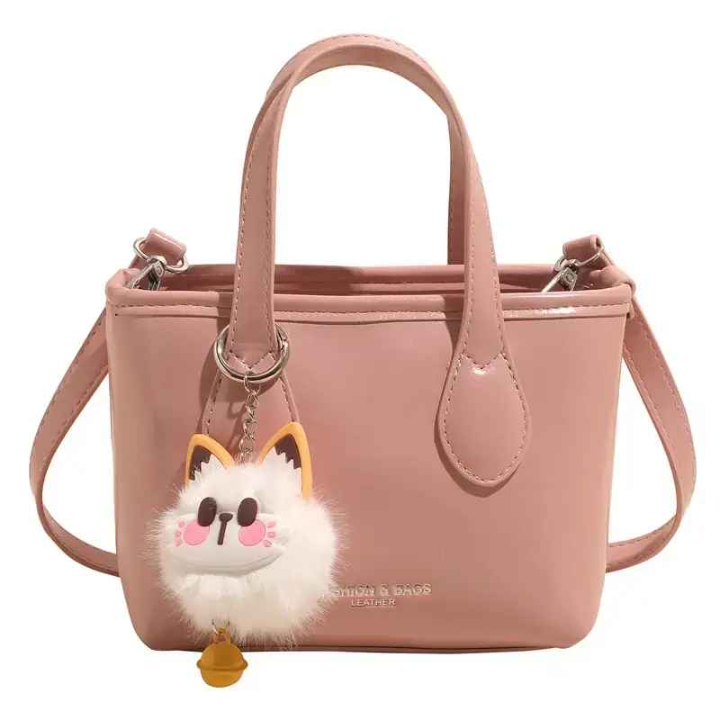 Women's Light Blue Shoulder Bag with Cute Pom Pom Handle