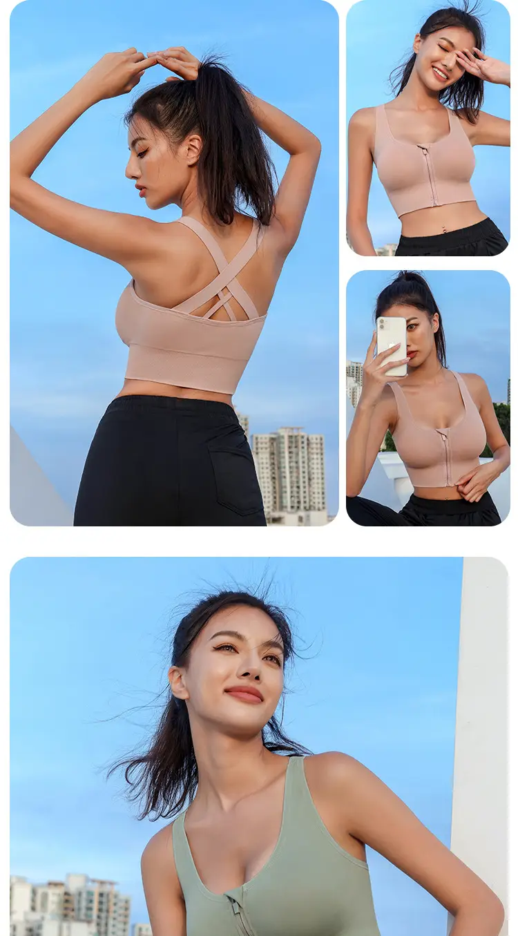 Front Zipper Plus Size Sports Bra with Zip Closure — feature 16