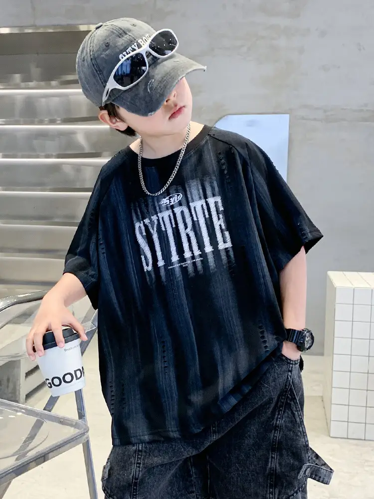 Summer Boys T-shirt Black Graphic Half Sleeve Kids Wear - Image 3