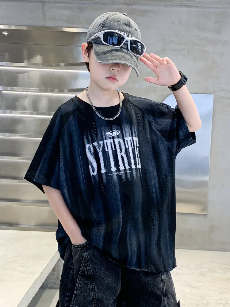 Summer Boys T-shirt Black Graphic Half Sleeve Kids Wear - Image 5