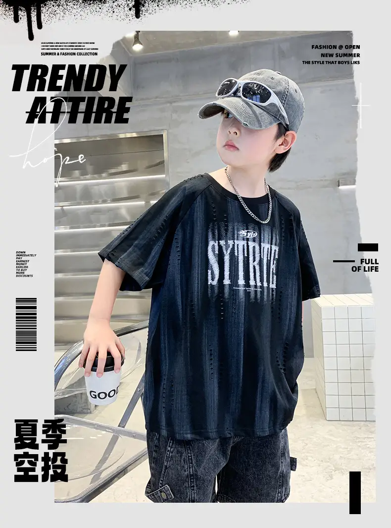 Summer Boys T-shirt Black Graphic Half Sleeve Kids Wear — feature 15