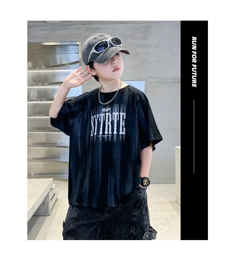 Summer Boys T-shirt Black Graphic Half Sleeve Kids Wear — feature 22
