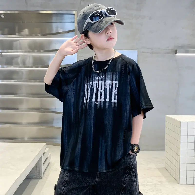 Summer Boys T-shirt Black Graphic Half Sleeve Kids Wear — feature 3