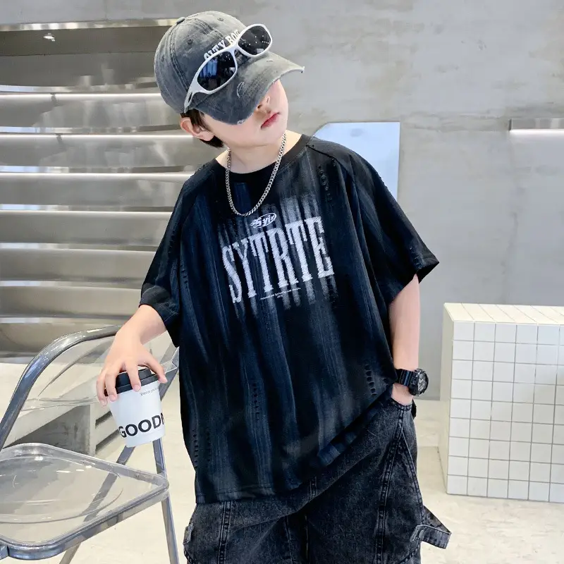 Summer Boys T-shirt Black Graphic Half Sleeve Kids Wear - Image 2