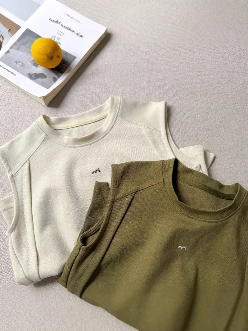 Boys Sleeveless T-Shirt Olive Green New Split Crewneck Small - Image 5