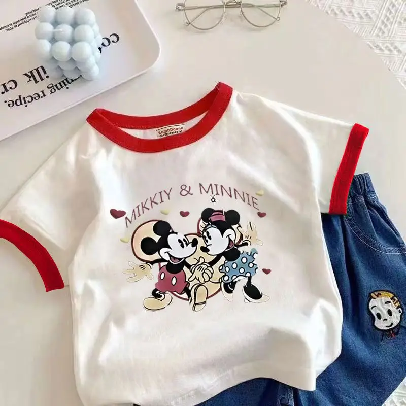 Girls Minnie Mouse Cotton T-Shirt White Black Summer Wear - Image 2