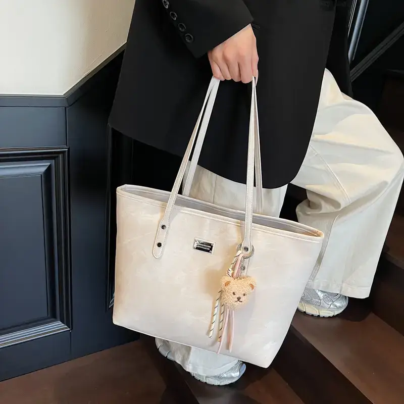 Light Grey Women's Shoulder Bag with Cute Charm
