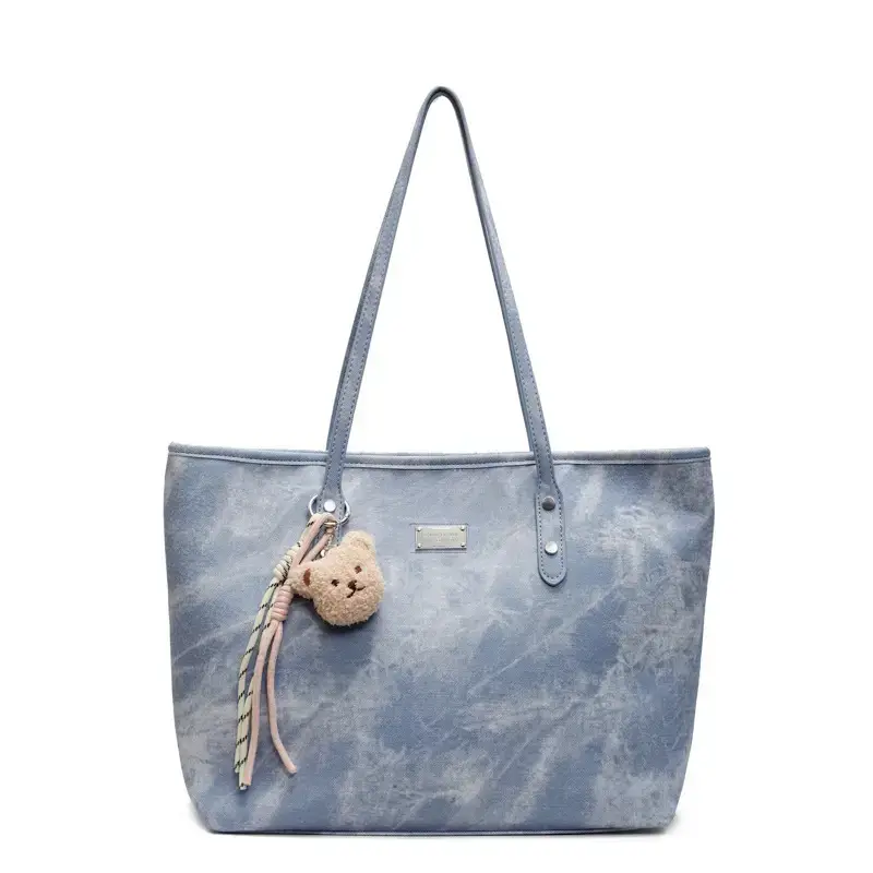 Light Grey Women's Shoulder Bag with Cute Charm