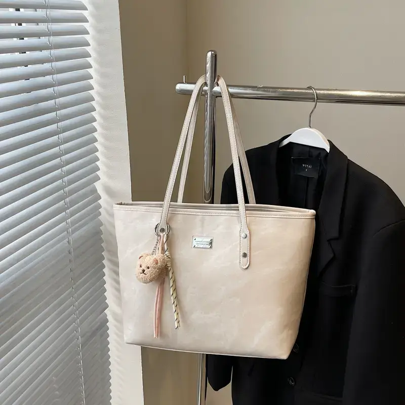Light Grey Women's Shoulder Bag with Cute Charm