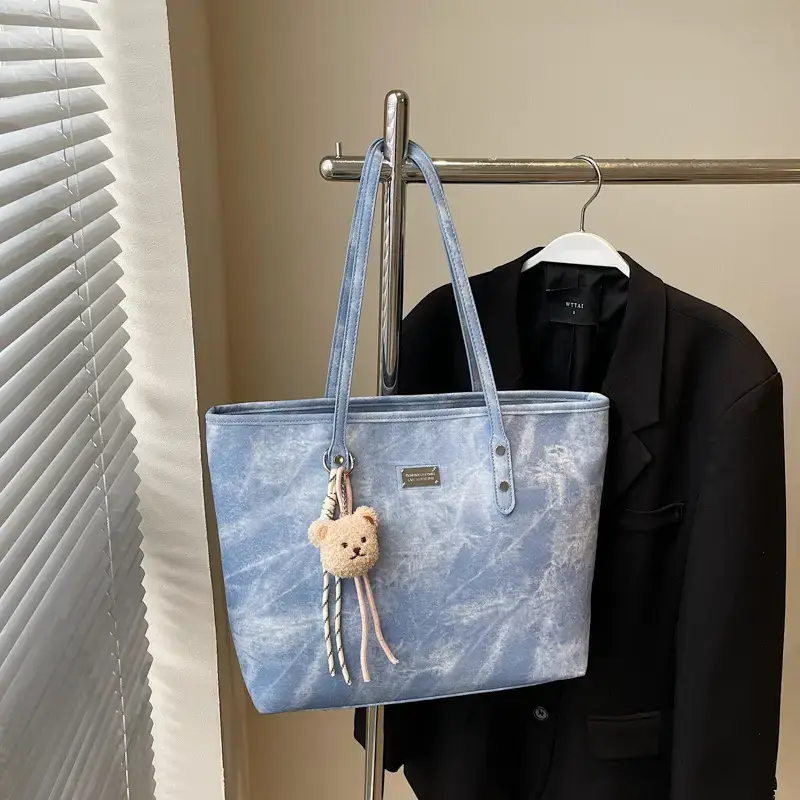 Light Grey Women's Shoulder Bag with Cute Charm